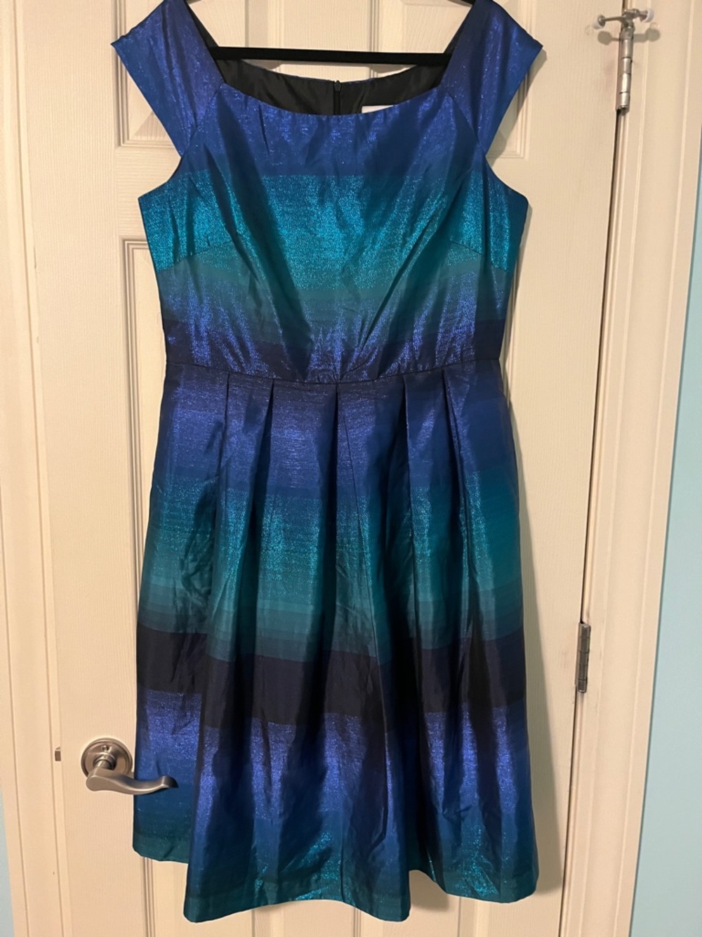J. Taylor blue green fit & flare dress 12